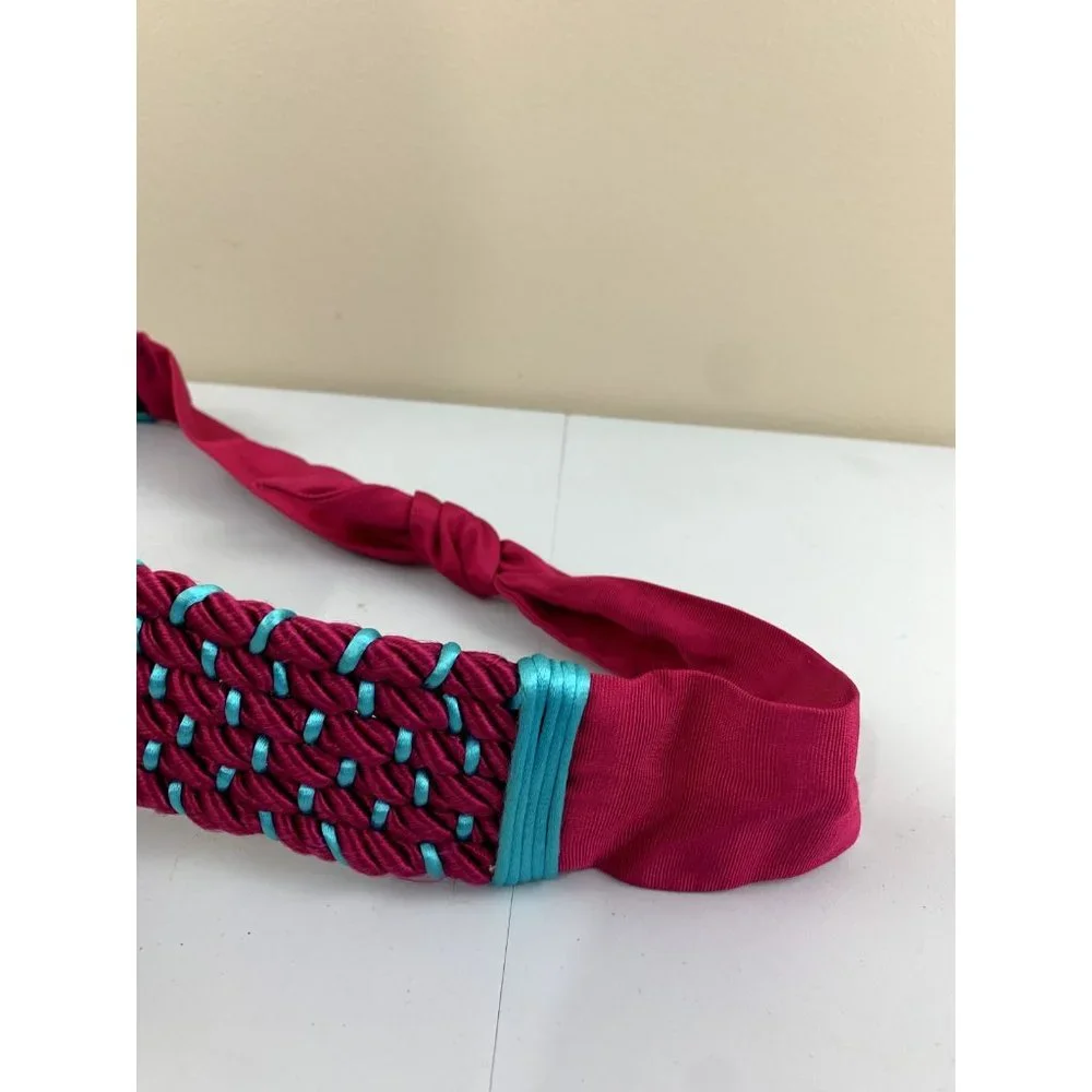 Vintage 90s Statement‎ Belt Burke Deyo Braided Pink Blue Waist Tie Womens Wide